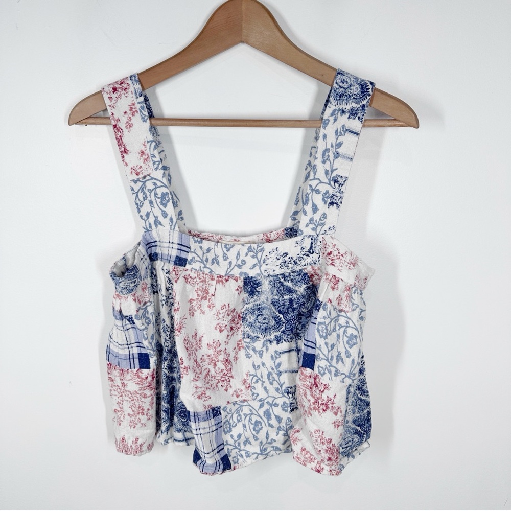 Urban Outfitters Maya Patchwork Printed Tank Top Medium Cropped Red White Blue - Picture 3 of 8